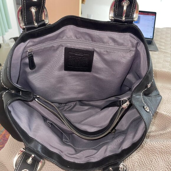 Coach Womens Tote Bag Black Adjustable Straps Leather Hardware 3 Compartments - Picture 10 of 16